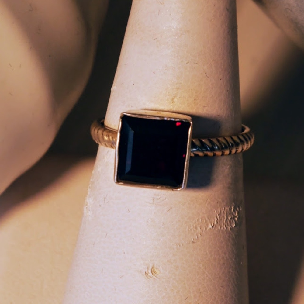 Garnet and Silver Stacking Ring